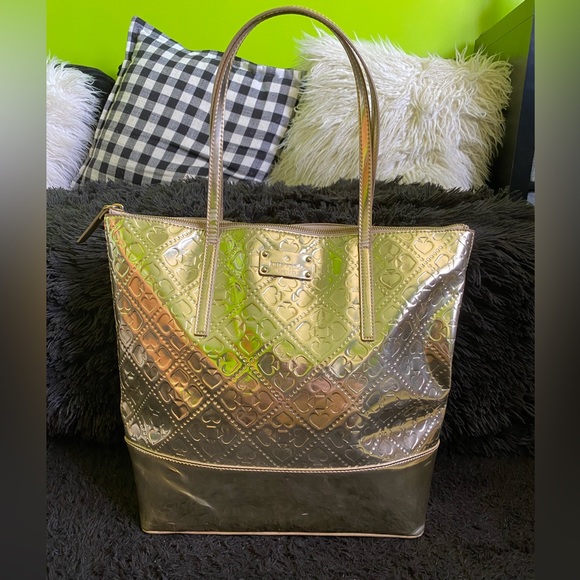 Kate Spade Gold Embossed Metallic Tall Zipper Tote